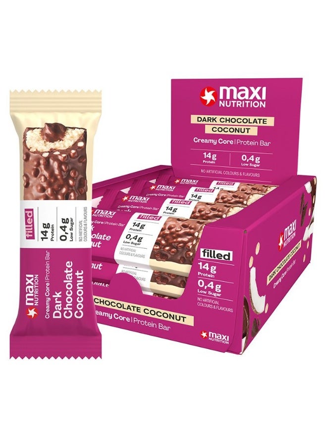 Maxi Nutrition Dark Chocolate & Coconut Creamy Core Protein Bar (Pack of 12 x 45 Grams Each) | With 14G Of Protein | Low Sugar | Fat Free | High Protein Snack | No Artificial Flavors & Colour Added - Image 1